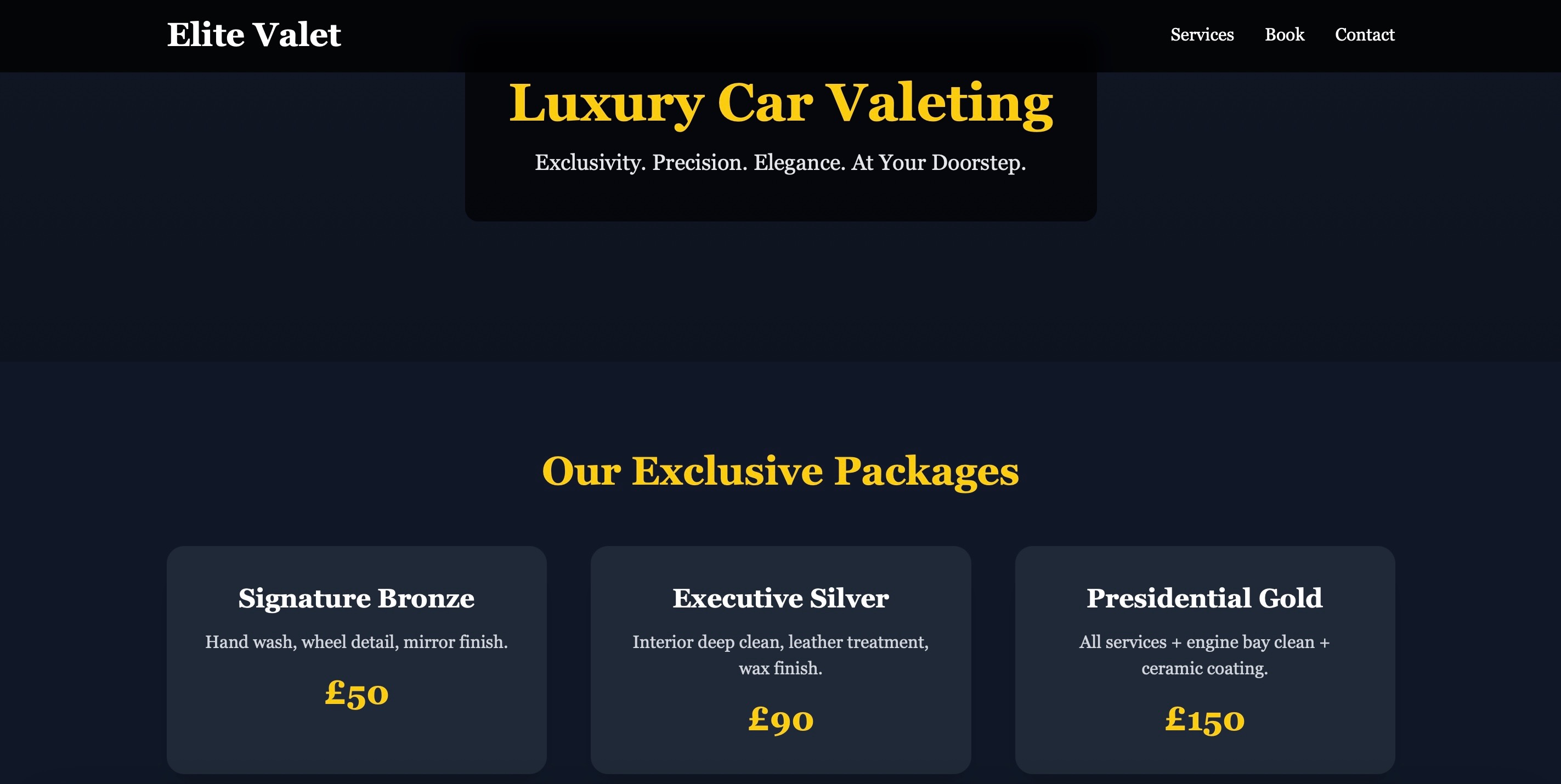Elite Valet Website Screenshot